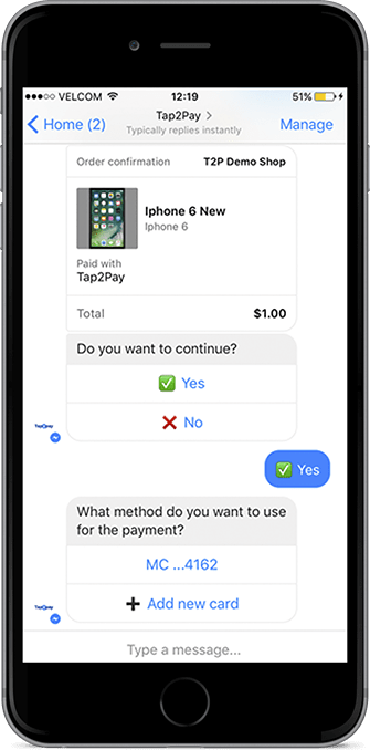 Native payments inside Facebook Messenger and FB by tap2pay.me